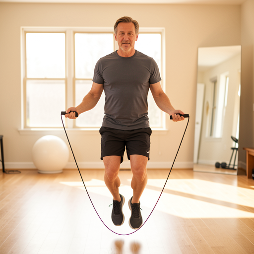 man jumping rope inhome gym