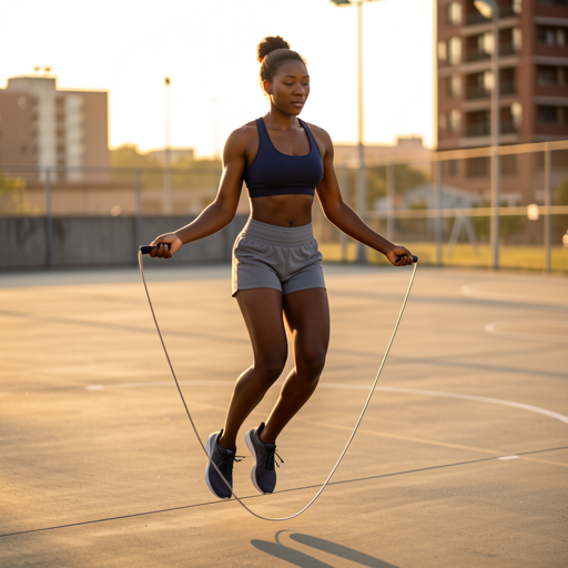woman jumping rope on a concrete surface