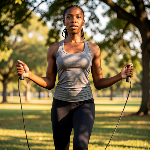 woman jumping rope outdoors