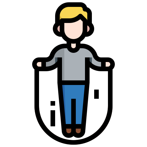man with blue pants jumping rope